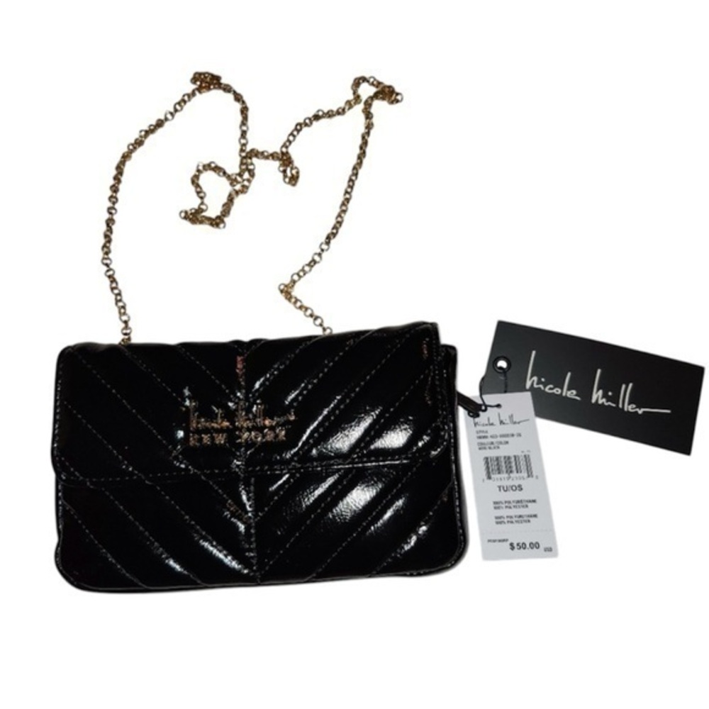 NWT Nicole Miller Black Crossbody with Gold Chain Purse Bag